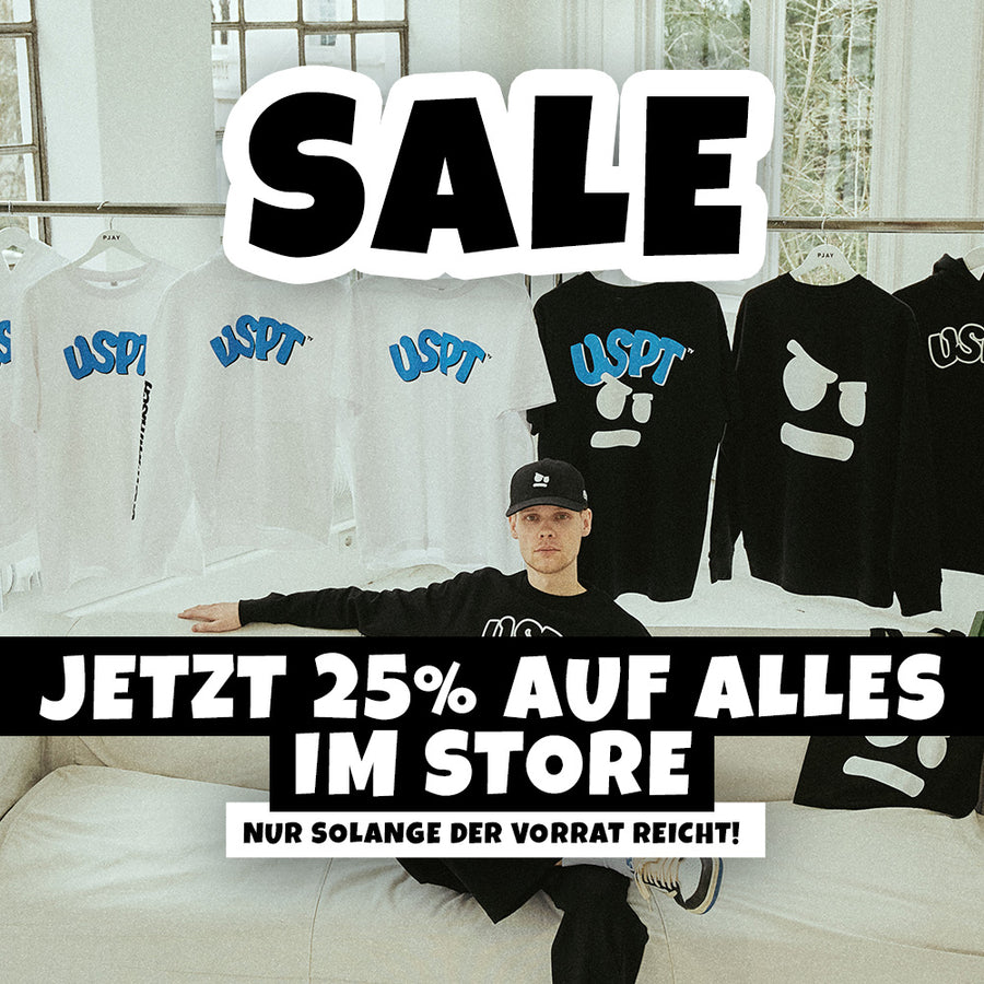 Banner mit unsympathischtv und der Schrift "Sale jetzt 25% auf alles im Store nur solange der Vorrat reicht"